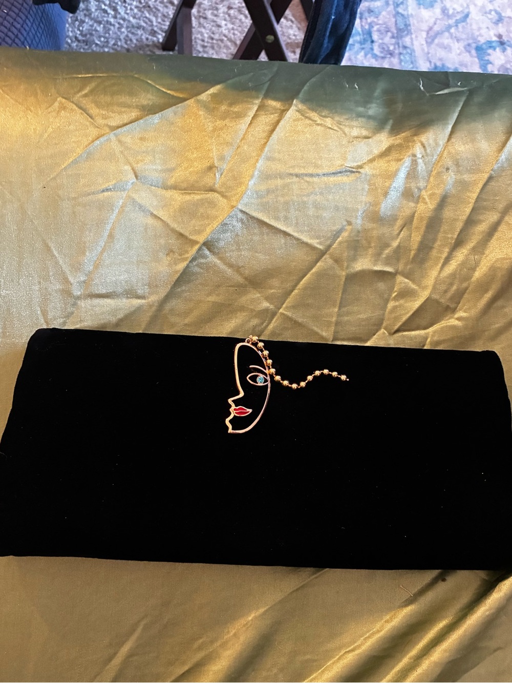 Black Velvet and Gold Abstract Statement Clutch Purse